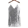 Deep V Neck Höst Silver Sequined Backless Sexy Dres Off Shoulder Mini Dress Christmas Party Club Strap Klänningar Vestidos 220311