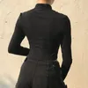 Heyoungirl Cut Out Black Harajuku Crop t Shirt Gothic Casual Basic Woman Thirt Tops Long Sleeve Tee Women Cool Streetwear 220307
