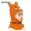 RUHAO Hot Cap child super warm Winter balaclava wool Beanies Knitted Hat and scarf for 3-8 years old girl boy hats Y201024