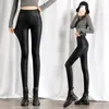 Slim Skinny Legging Pants Autumn Winter Black Fleece Matte Leather Leggings Women's High Waist Hip Lift Buttock Trousers