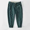 2021 Vår sommar Nya Män Ren Linne Casual Byxor Retro Tunn Midstycke Andningsskydd Hampa Lossa Straight Cargo Pants GA-Z351 H1223