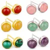 Earrings for Women 925 Silver Natural Stone Gold Stud Earring Pink Quartz Tiger Eye Crystal Moonstone Topaz Fine Jewelry