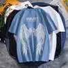 E-Baihui 2021 Wings Print Reflektierende Herren-T-Shirts High Street Trend Herren-Rundkragen Lässiges Kurzarm-Druck-Baumwoll-Anti-Falten-T-Shirt Mann 6764