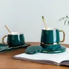 MDZF Sweethome tazza di caffè verde set con tappetino e coperchio cucchiaio in ceramica tazza di ceramica colazione set da tavola set coppia tazza compleanno scatola regalo LJ200821