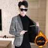 Autumn and winter plus velvet small suit men's Korean style self-cultivation trend single western casual thick plaid woolen s191B