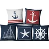 Blue Anchor Sailor Nautical American Marine Style Linen Pillow Case Home Fabric SOFA MEDITERRANEAN CUDHION BIL Kudde CASHION COVER