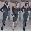 Croysier Jurken Voor Vrouwen Sexy Strapless Geribbelde Gebreide Bodycon Winter Lange Mouw Midi Trui Kleding 220215