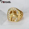 Pierścienie klastra pierścień koni z cyrkonem męska biżuteria modowa Wysokiej jakości promocja Mężczyźni Złoty kolor Hip Hop 316L stal nierdzewna 1