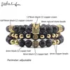 Charm Armband 3pcs / set Luxury Natural Stone Pärlor Crown CZ Ball Flätad Flätande Män Bangles för Smycken