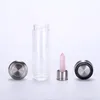 550 ml natürlicher Kristall-Obelisk-Zauberstab, Elixier-Edelstein, zweischichtige Glas-Wasserflasche, Quarz-Heilungs-Edelstahlbecher