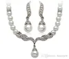 Заявление ожерелье для ювелирных изделий венчания Cream Pearl Rhinestone Кристалл ожерелье серьги комплект ювелирных изделий Bridesmaid