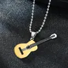 Stainless steel Music guitar pendant Necklace Women mens necklaces Black gold hip hop fashion jewelry will and sandy gift