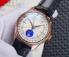 3 stilklockor f￶r m￤n Steel Rose Gold Mechanical 2813 Watch Men's Cellini 50535 Leather Emamel Moonphase Date Moon Display 270e