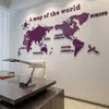 世界地図DIYリビングルームのための3Dアクリルウォールステッカー教育世界地図壁のデカール壁画