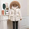 Manteau d'hiver en duvet de canard blanc pour femmes, mode à capuche, col en vraie fourrure, épais et chaud, vêtements en plumes, Parka pardessus 211221