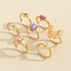 S2702 Fashion Jewelry Knuckle Ring Set Butterfly Rhinestone Pink Heart Star Stacking Rings Midi Rings Set 7st/Set