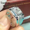 Transgems Luxus Qualität 14K 585 Weißgold Ring Klassische 1 Karat Moissanit Herren Ehering Männer Verlobung Ehering Y200620