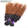 ダークハニーブロンドヘアカラフル1b 30ブロンドダークルートオンブルブラジルの深い波巻き毛髪織り織りWeft Extensions 3バンドル5491227