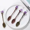 Naturlig Crystal Spoon Amethyst Hand Skuren Långt handtag Kaffe Blandning Sked DIY Hushåll Tea Set Tillbehör GCF14153