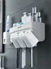 Badrumstillbehör Ställ tandborstehållare Dispenserhållare Automatisk tandkräm väggmontering Rack Badrum Tandborste Verktyg Set LJ200904