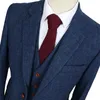 Laine Blue Herringbone Retro Gentleman Style Custom Made Costumes pour hommes Costume sur mesure Costumes Blazer pour hommes 3 pièces (veste + pantalon + gilet) 201123