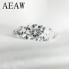 AEAW 2ctw 6.5mm Round Cut EngagementWedding Moissanite Diamant Double Halo Bague Platine Plaqué Argent Y200321