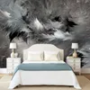 Custom Mural Nordic Abstract Art Wall Painting Black And White Feather Retro Cafe Living Room Study Papers Home Decor