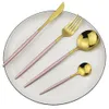 24Pcs Pink Gold Dinnerware 18/10 Stainless Steel Cutlery Knives Forks Spoons Dinner Kitchen Tableware Silverware Set 201130
