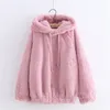 Harajuku Kawaii Plush Hoodie macio inverno pulôver mulheres com orelhas de urso bonitos sólidos outerwear moletom com moletons 201212