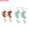 WOJIAER Dangle crochet lune boucles d'oreilles pierre naturelle perle pendentif boucle d'oreille charmes Reiki femmes corne en forme de bijoux suspendus BO947