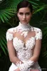 2022 Wysokiej szyi Crystal Sexy Syrenki Suknie Ślubne Przeglądaj z długim rękawem Dopasowane tanie suknie ślubne z Sweep Pociąg DwJ0208