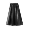 Урожай PU искусственной кожи длинной юбки Jupe Femme Mujer Faldas повседневная мода Streetwear черная женщина юбки Saias сплошной цвет Q3362 Y1214