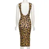 Casual Dresses 2022 Sexig Leopard Print Dress Women Fashion Backless Sheath Bodycon Prom Gown Ärmlös Kvinna Party Vestido Robe