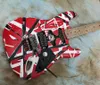 Zware Relic Big Headstock Kram Eddie Edward Van Halen 5150 Witte zwarte streep rode stein elektrische gitaar Floyd Rose Tremolo borgmoer