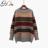 HSA Women Vintage Pullover and Sweaters Winter Loose Style Striped Pull Jumpers Korean style Knitwear Casual Tops Femme 201203