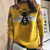 패션 활주로 여성 스웨터 가을 겨울 꽃 자수 꿀벌 동물 긴 소매 노란색 풀오버 점퍼 탑스 B-006 201221