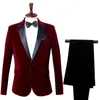 Men's Suits & Blazers 2021 Elegant Male Casual Groom Tuxedo Suit Wedding Dress Mens Business Wine Red Blue Lapel Clothes 2 Piece Jacket Pant