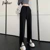 Jielur модные черные брючные костюмы весна XS-2XL с высокой талией повседневные женские брюки широкие брюки с разрезом рабочая одежда официальная молния 220211
