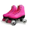 Inline & Roller Skates Rose PINK Adult Pu Leather Quad Double Line Two Skating Shoes Patines With Flashing Or Not Wheels1