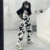 Houzhou Hippie Cow Print Jumpsuits Harajuku Cow Mönstrade byxor Korean Stil Överaller Casual Baggy Wide Leg Pants Spring CX220310