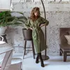 Robes décontractées Automne Femmes Solide Taille Haute En Cuir PU Robe Lâche À Manches Longues Col En V Simple Boutonnage Avec Ceinture Noir / Marron / Vert Armée1