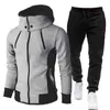 Autumn Winter Tracksuit Men Suits Casual High Callor Hoodie + Pant Sportswear Male Warm Zipper Sweatshirts /jacket Two Piece Set 211220
