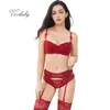 Varsbaby sexy pizzo 1/2 tazza push up lingerie set reggiseno + mutandine + giarrettiera + calze 4 pezzi ABCD coppa LJ201031