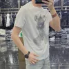 Rhinestone Casual Mens T-shirts Loose O-Neck 2022 Nya mode Brand Diamond Bear Bear Bear Green Black White Clothing Summer Standsa föremål M-5XL