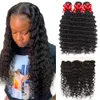 12A Brésilien Deep Wave 3 Bundles Extensions avec 13x4 Dentelle Transparente Frontale Vierge 100% Cheveux Humains Non Transformés Couleur Naturelle