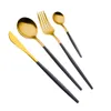 24pcs Gold Dinnerware 18/10 Stainless Steel Tableware Knife Fork Spoon Flatware Dishwasher Safe Cutlery Set 201128