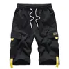 Men's Large Size Shorts Streetwear Black Summer Cotton Side Pocket Breeches Male Elastic Waist Band Casual Cargo Men 220301
