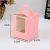 200pcs/Lot Cupcake boxes with window with handle macaroon box/muffin box 9.2*9.2*10 CM