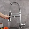 GAVAER Lente Pull Down Kitchen Kraan Nozzle Dual Modus Water Mixer Single Handvat Warm Koud 2 Outlet Douche Swivel Kitchen Taps T200710