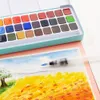 Meiliang 36 Colors Solid Watercolor Paint Set Not-toxic Watercolor Paints Portable Metal Case with Palette and Art Paint Brushes 201226